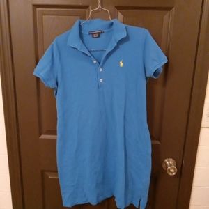 Ralph Lauren Women's Shirt Dress Polo Short Sleeve Button Up Blue Size Lg